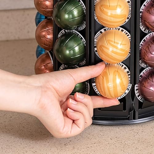 Vista 5 de FlagShip Soporte para cápsulas Nespresso, carrusel de cápsulas de café para almacenamiento de cápsulas Vertuo con espacio adicional de rodamiento
