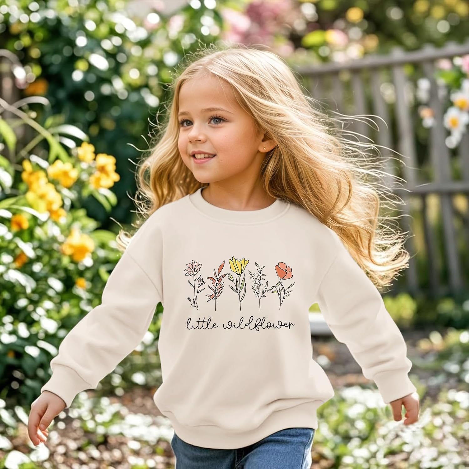 KEEVICI Cute Flower Preppy Sweatshirt for Girls Kawaii Floral Hoodie Graphic Sweatshirts Little Wildflower Letter Pullover - Image 4