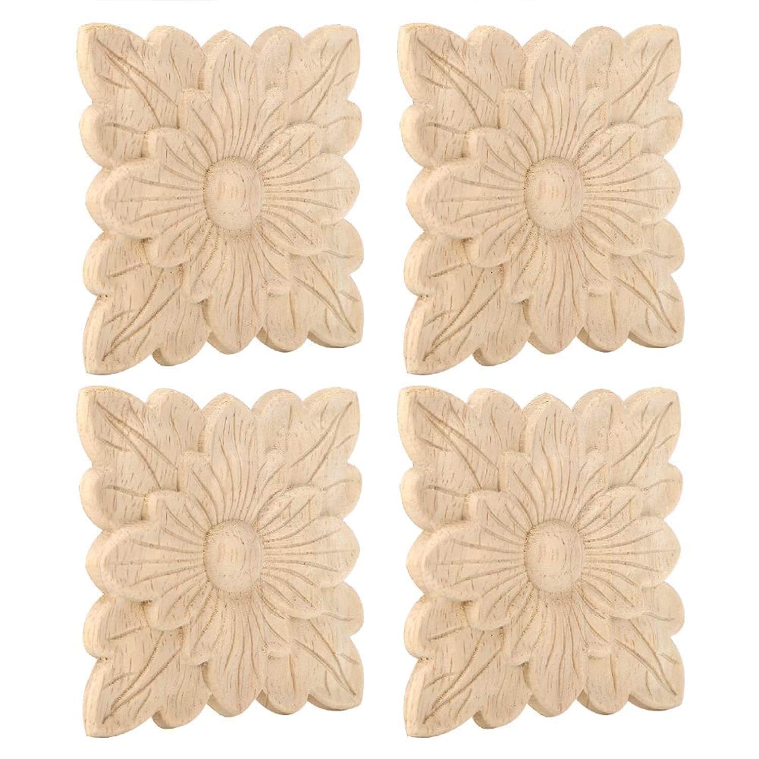 Jeffergarden 4 Pièces Ornement en Bois Sculpté Meubles Européen Porte Jardin Décoratif Applique Patch Chaise Table Armoire
