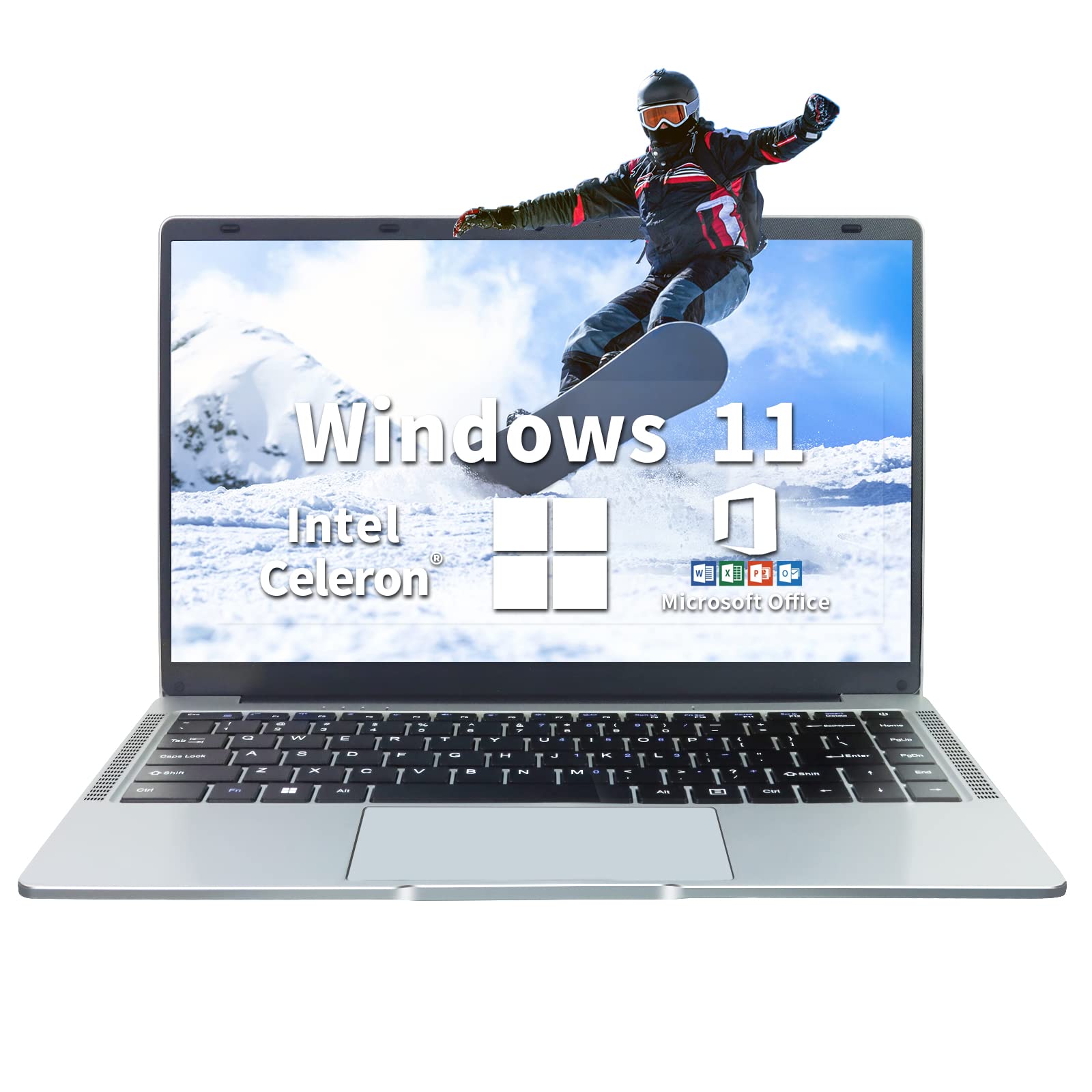 【Win 11 Pro/Office 2019】 14-inch FHD Narrow Frame Large Screen High-Performance Laptop Fingerprint Unlock High Speed Celeron 6G RAM SSD PC with Mouse(128G Silver)