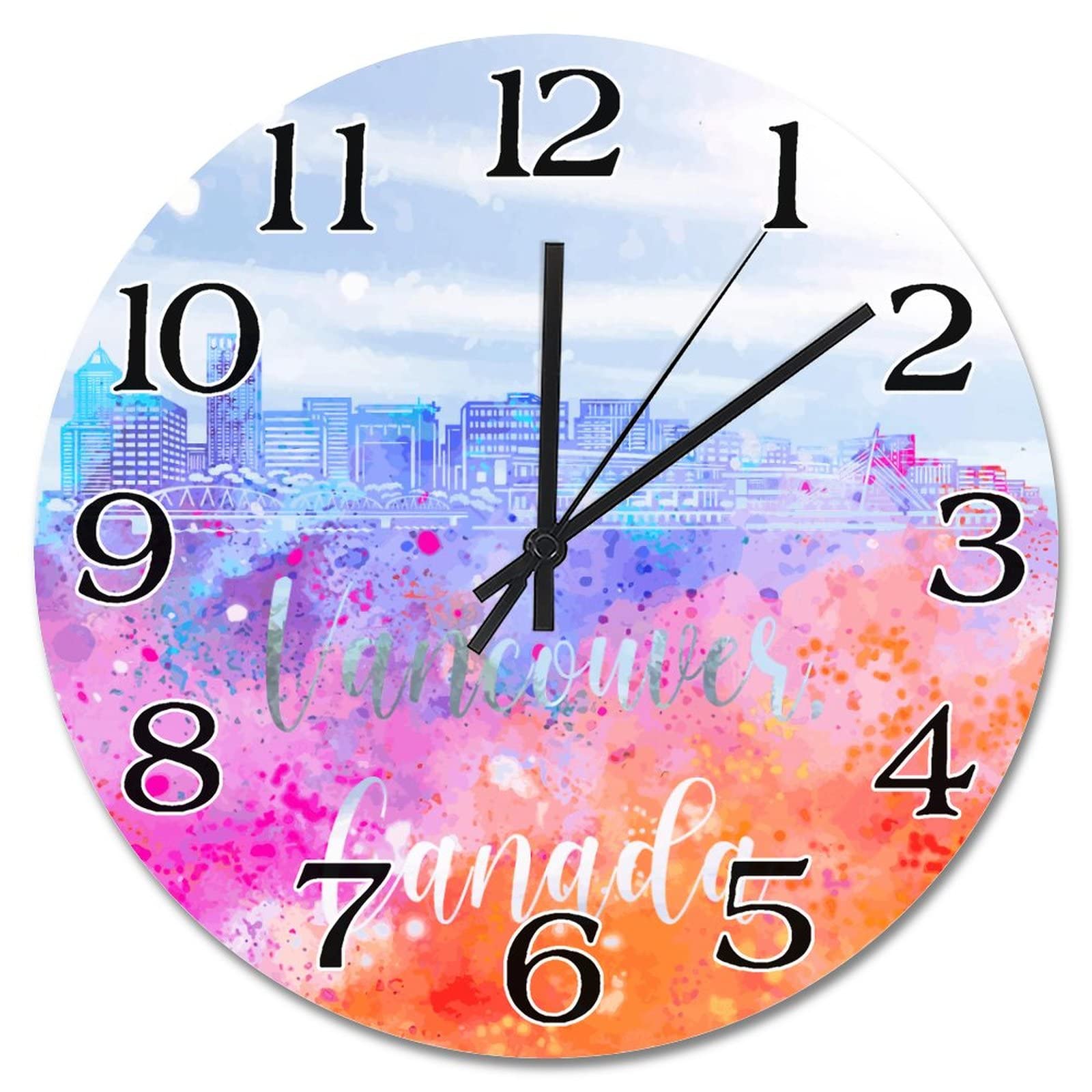 Horloge murale suspendre Vancouver, grand format à pile pour déco salon