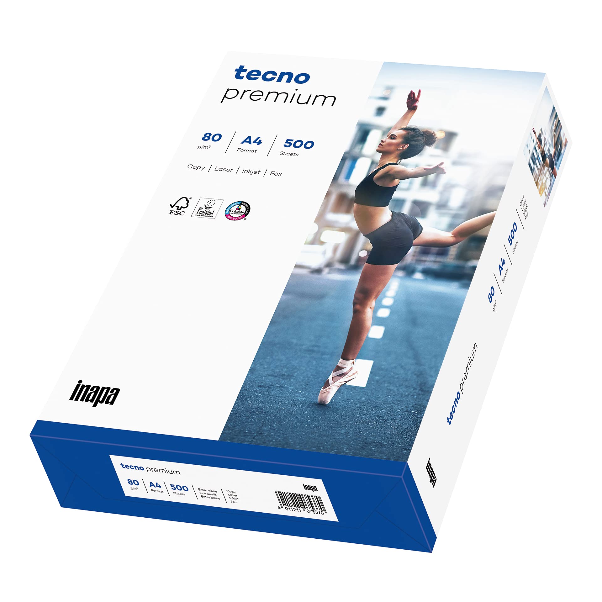 inapa Drucker-/Kopierpapier tecno Premium: 80 g/m², A4, 2.500 Blatt (5x500), hochweiß
