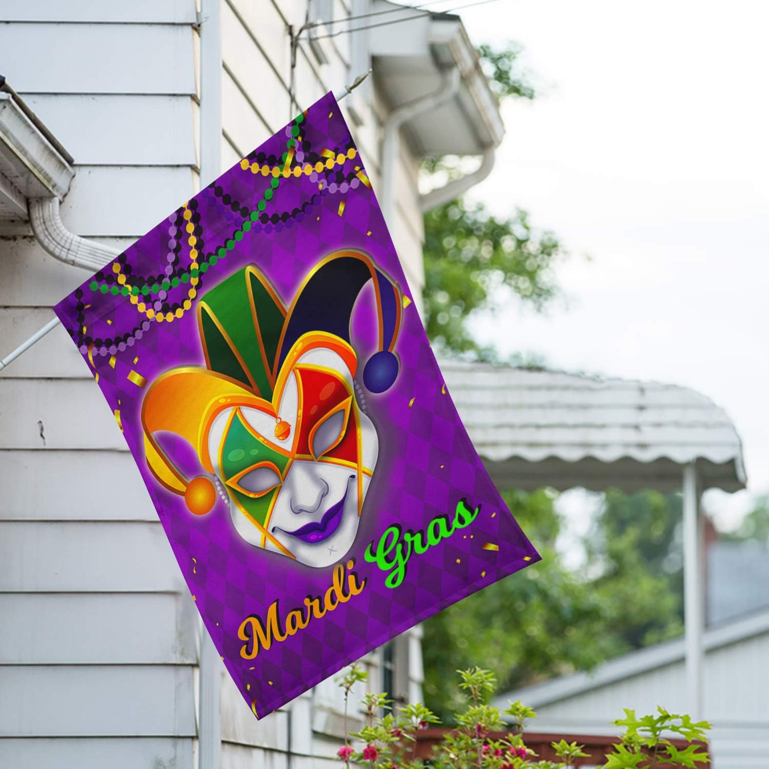 America Forever Flags Colorful Jester Mardi Gras House Flag Masquerade Masks Fleur De Lis Carnival 28 x 40 Inch Double Sided Seasonal Yard Outdoor Holiday Decorative