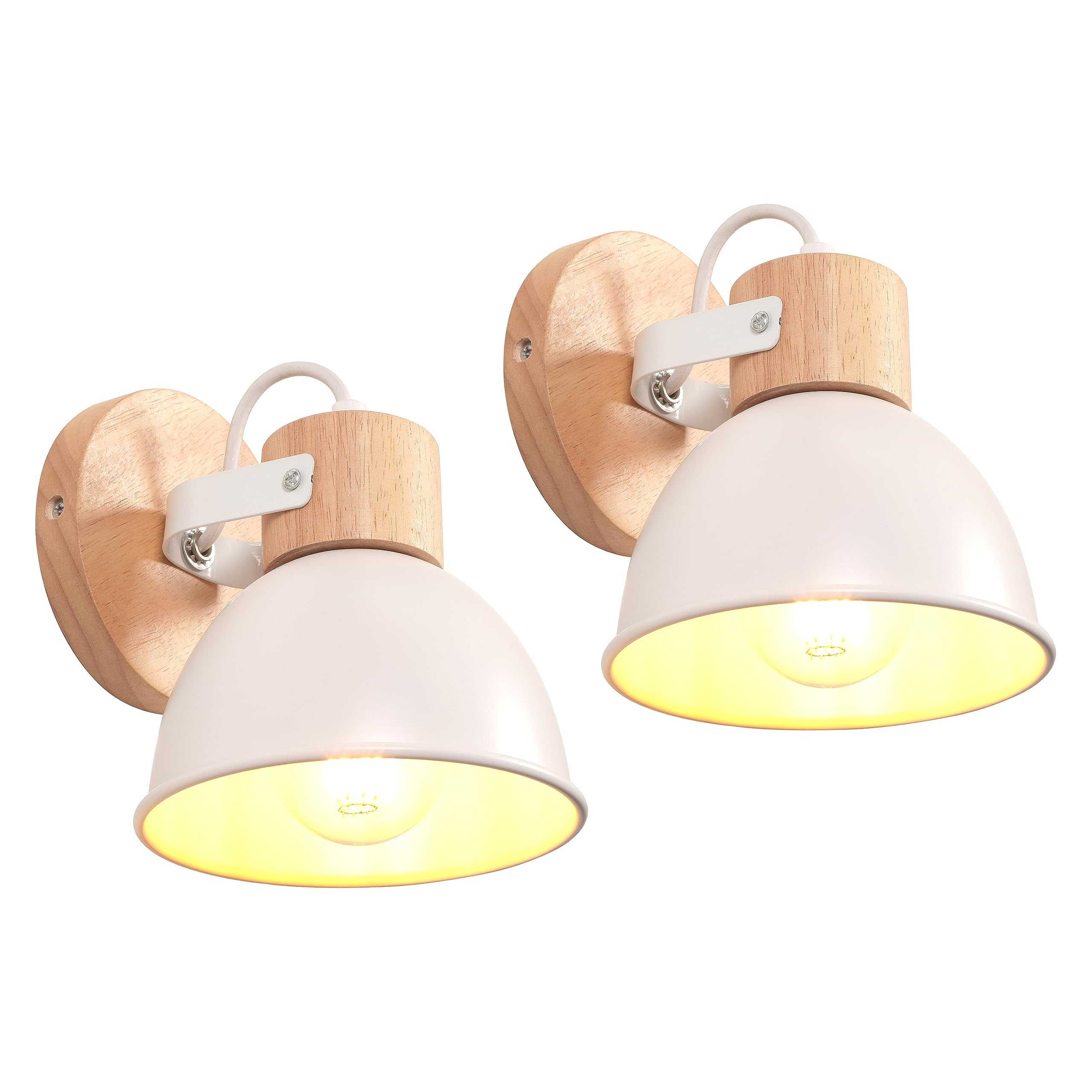iDEGU 2 Piezas Lámparas de Pared Vintage Diseño Retro Aplique Pared Interior de Madera Hierro Iluminación E27 Ajustable Lámpara de Techo Industrial Foco de Pared para Dormitorio Pasillo (Blanco Mate)