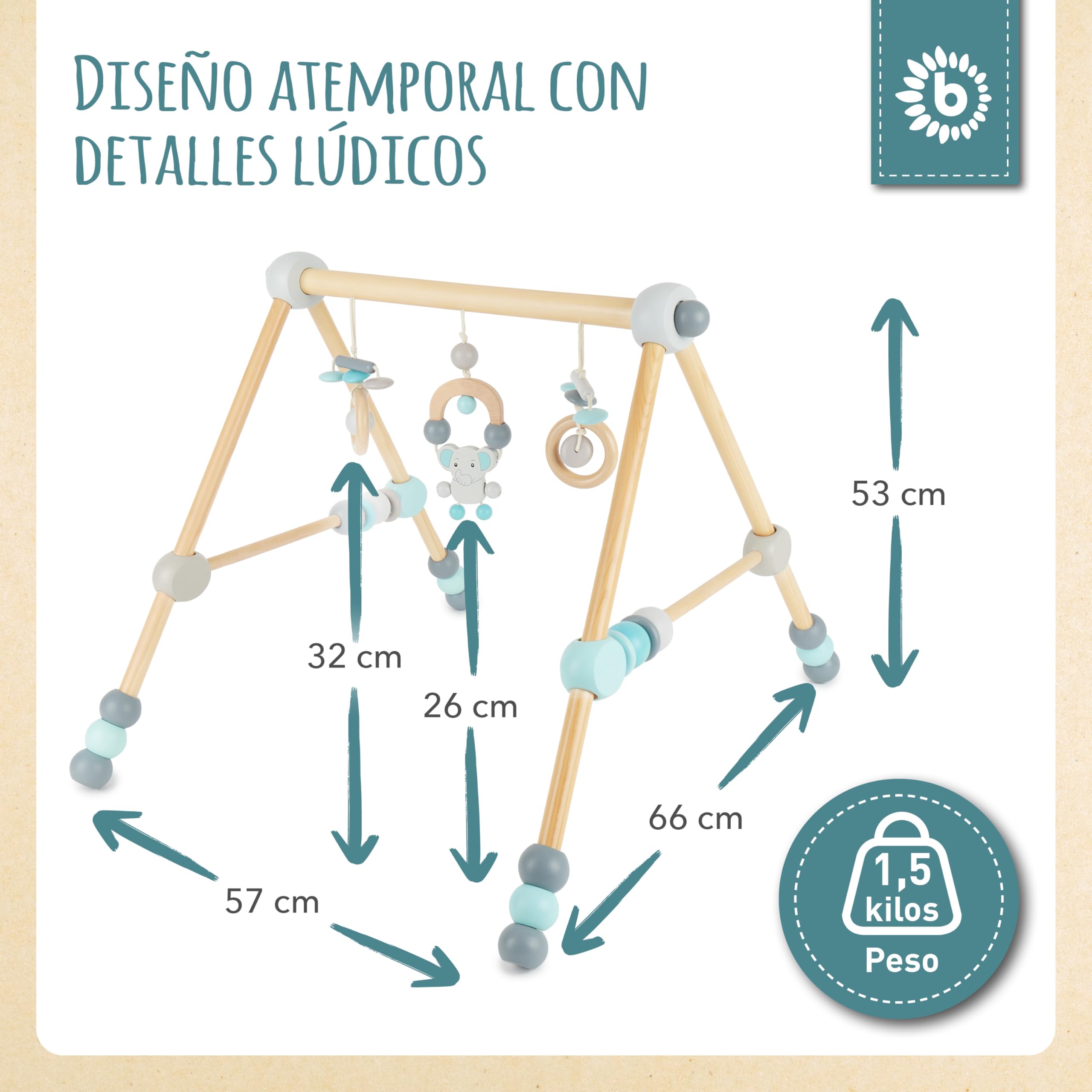 Bieco Spieltrapez | Trampolín para Baby - Figuras, Rasseln, Kugeln- Ajustable en Altura | Trampolín Holz | Centro de Actividades para Bebés Gym | Juguete de Madera para Baby