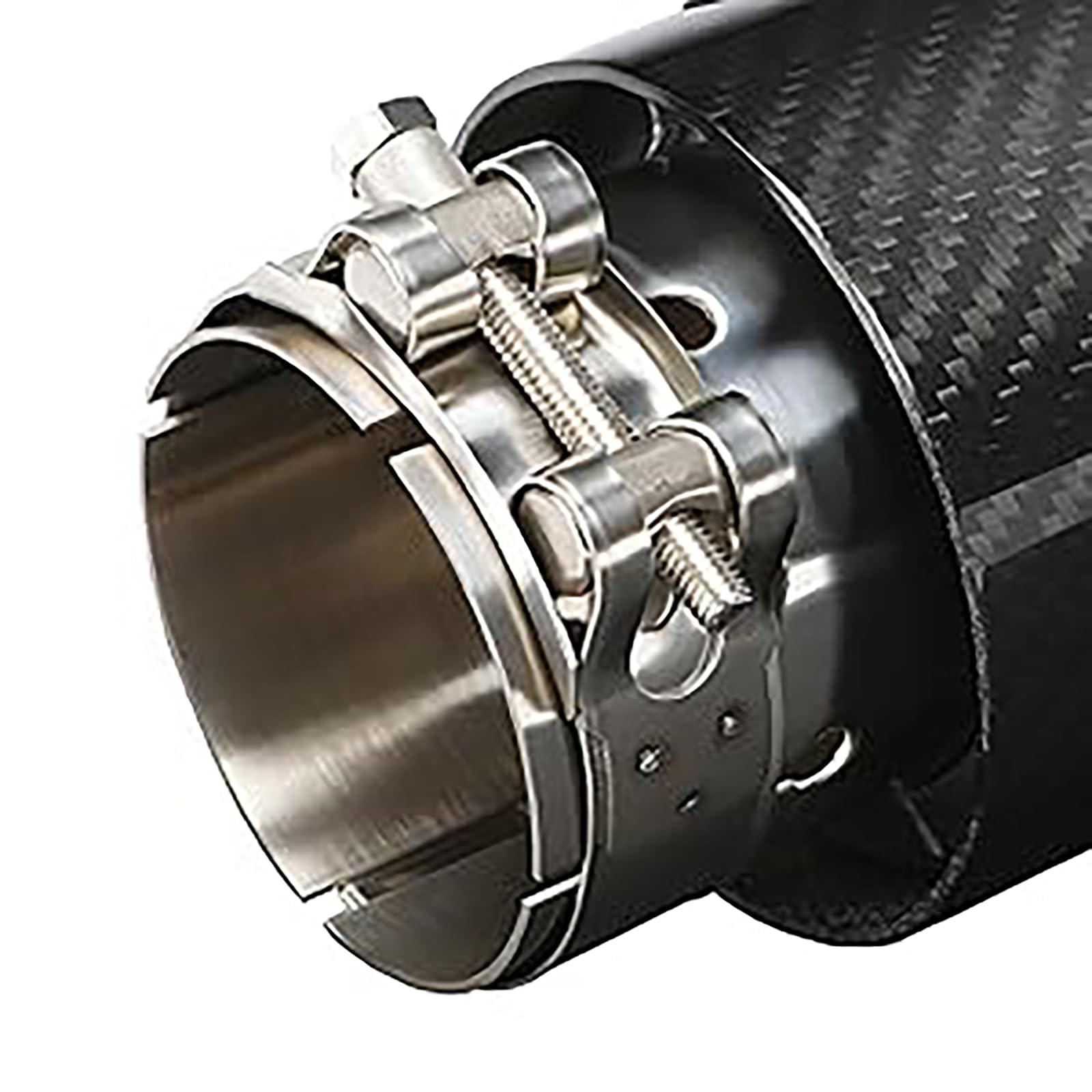 2,5" (63 mm) tłumik wydechowy, włókno węglowe i stal nierdzewna, tłumik, ogon, końcówka rury, tłumik samochodowy, adapter do rury wydechowej, uniwersalnie regulowany (błyszczący, czarny