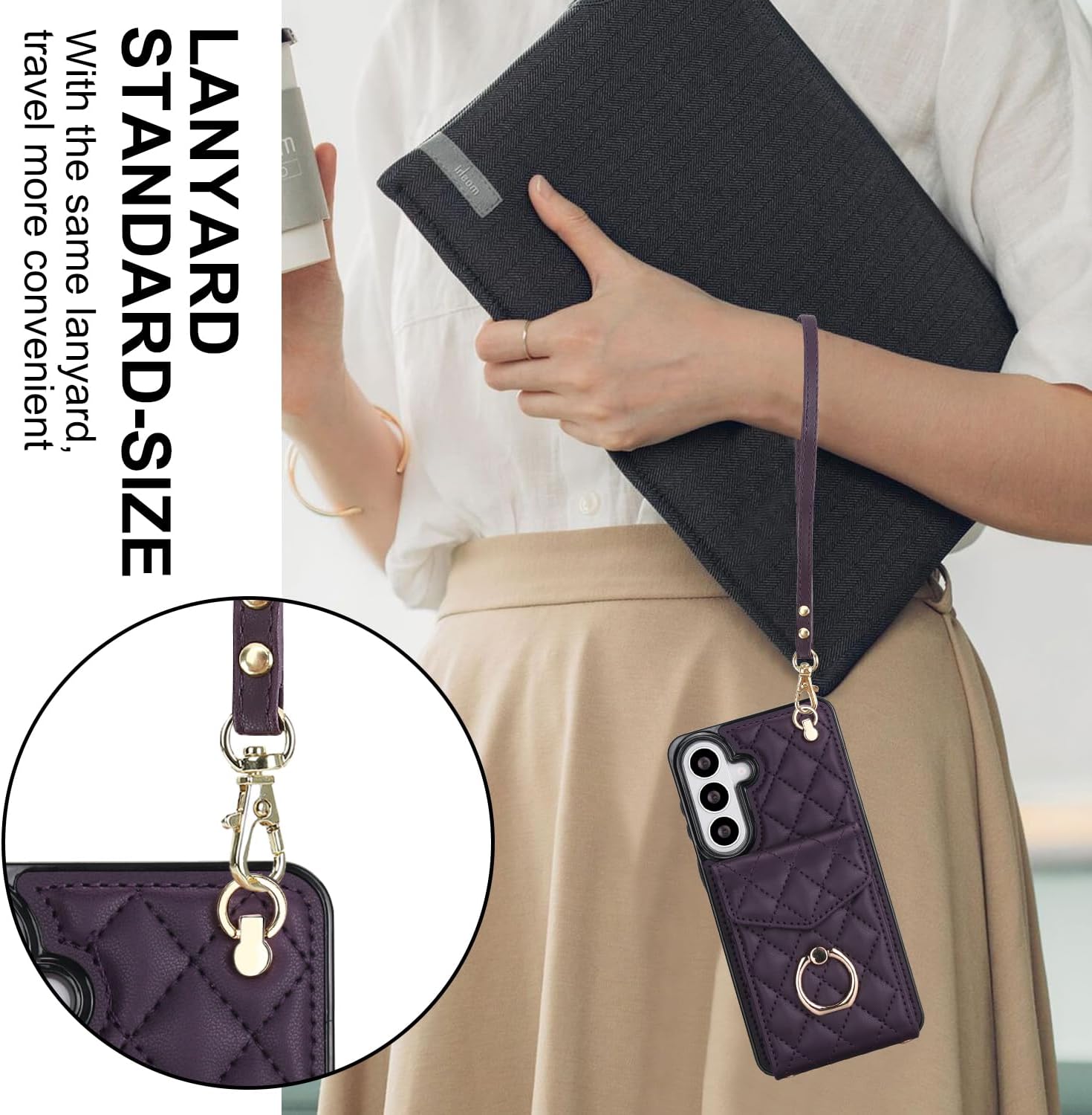 Asuwish Phone Case for Samsung Galaxy S26 5G Wallet Cell Cover with Tempered Glass Screen Protector Crossbody Wrist Strap Ring RFID Blocking Card Holder S 26 26S G5 6.3 inch Women Girls Dark Purple