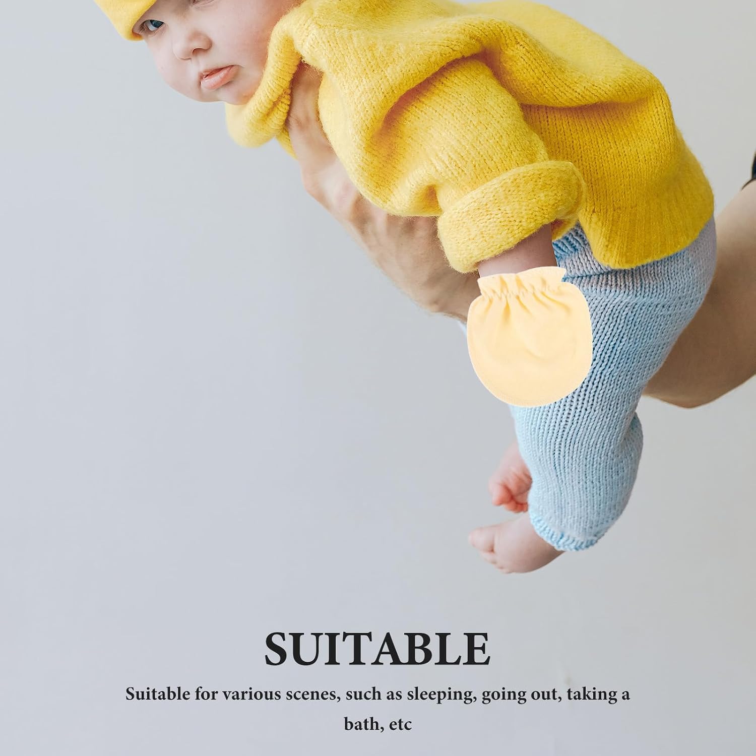1 Pair Mittens No Scratch Gloves with Antiscratch Design Soft Cotton Material Suitable for Sleeping and Bathing Yellow Hand Mittens