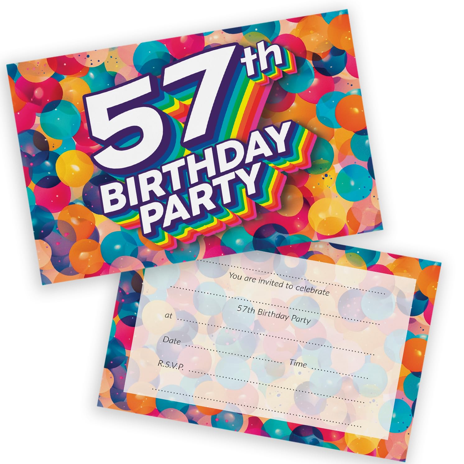 57th Birthday Party Invitations Men Women - Rainbow Balloons 36 Pack - Adults Birthday Invitations for Friends Family A6 Bday Party Invites Invitation Cards with Folding Envelopes