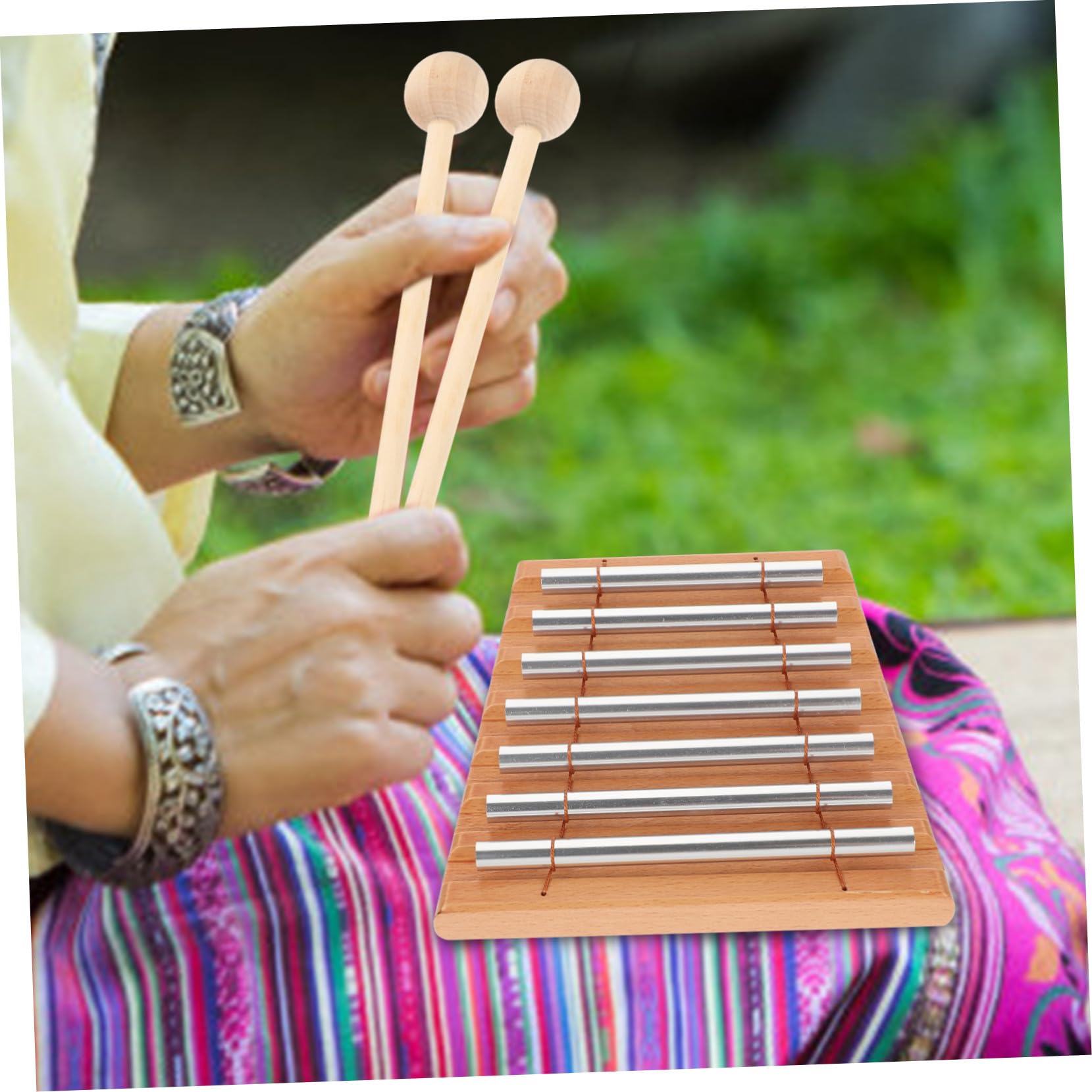 BESPORTBLE Set di 7 Campanelli a Tubo Musicali Rotondi in Legno e Metallo per Ragazzo Ragazza e Principianti, Strumento a Percussione per Meditazione e Attività All'aperto