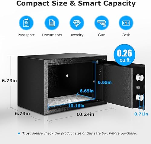 Miniatura 10 de Bonsaii Caja fuerte de 0.6 cúbicos con teclado electrónico, estante extraíble, para objetos de valor, joyas y documentos en el hogar, hotel