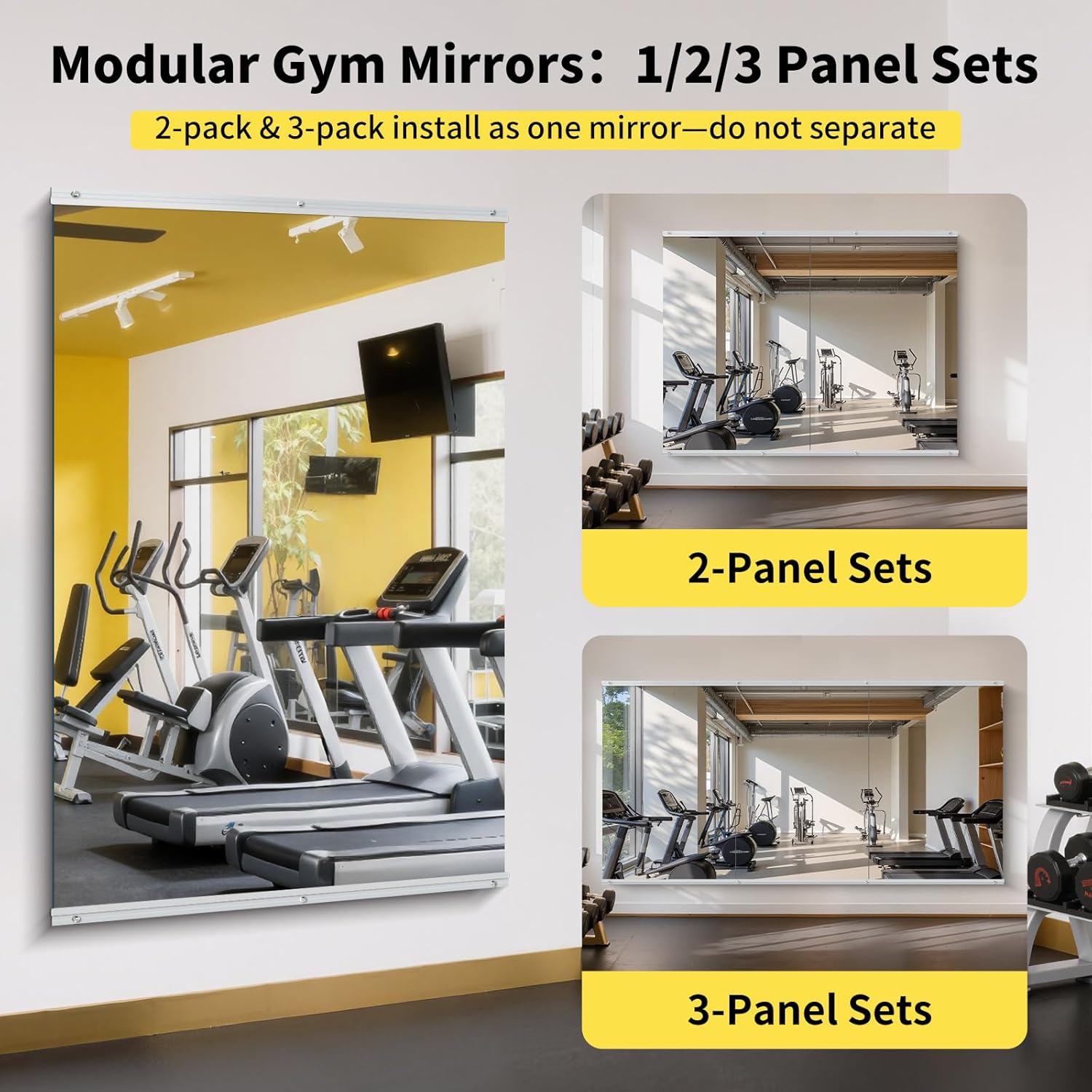 Home Gym Mirror - 48x24 Inch, 2PCS Frameless Tempered Glass Full Body Mirror for Wall Mount - Ideal for Yoga, Workout, Bedroom, Dance Studio (Silver)