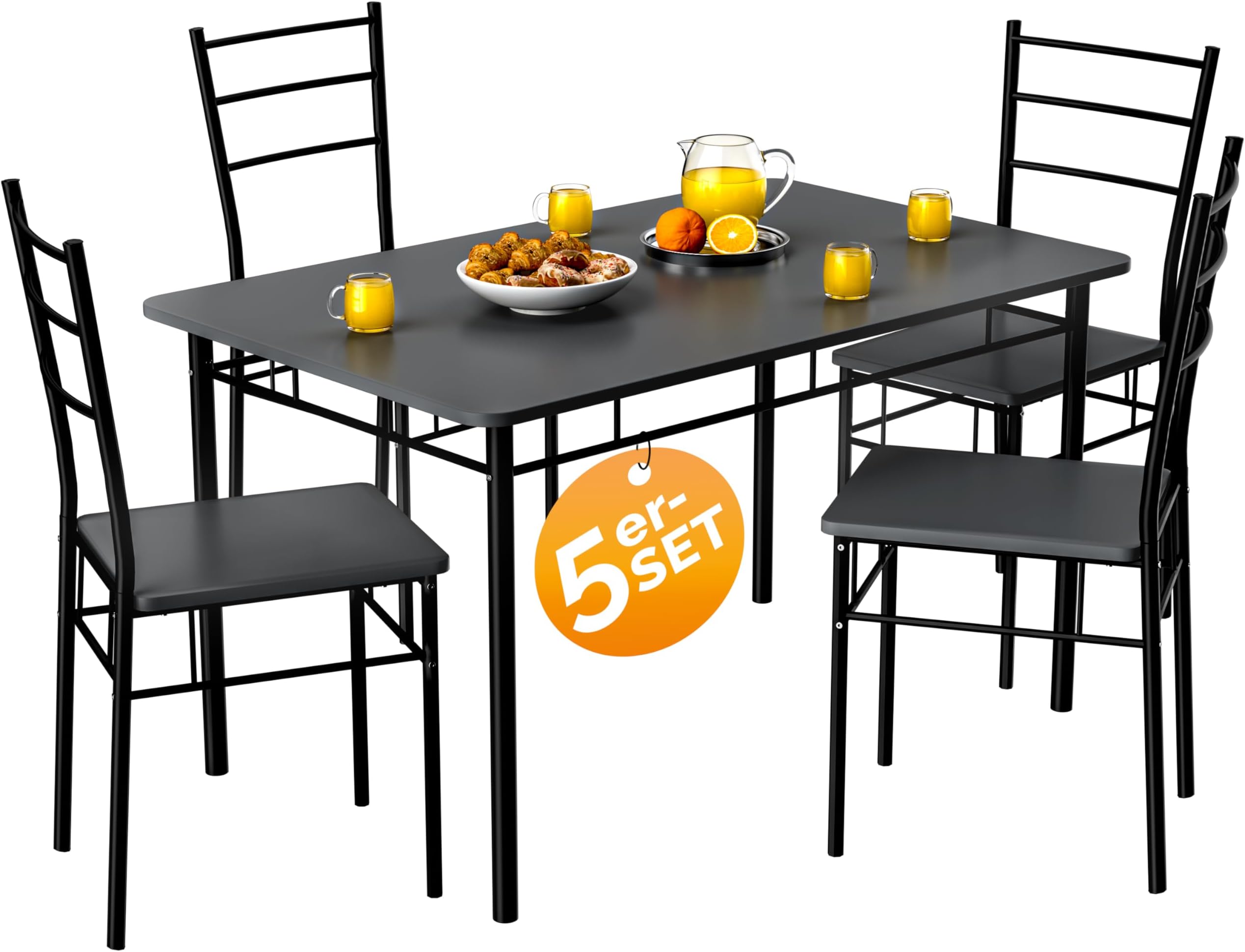 Set Tavolo Da Pranzo Industriale Con 4 Sedie - Salvaspazio In Legno E Metallo, Marrone - Foto 9