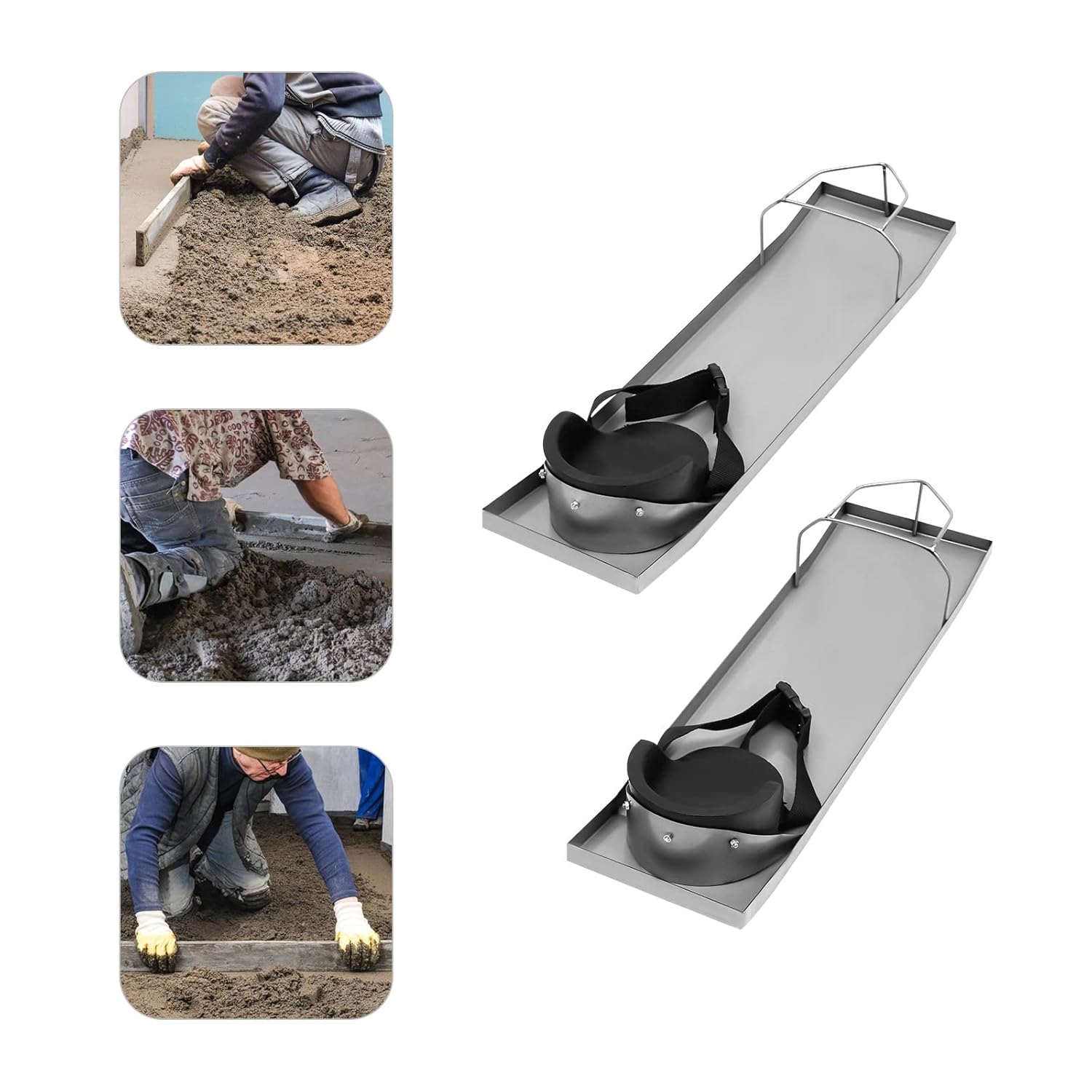 28"x8" Knee Board Set with Padded Straps, Concrete Slider Kneeler Board Stainless Steel Base, Work Knee Saver for Floor Tile Grout, Construction Knee Skate Tool, Moving Sliders Included