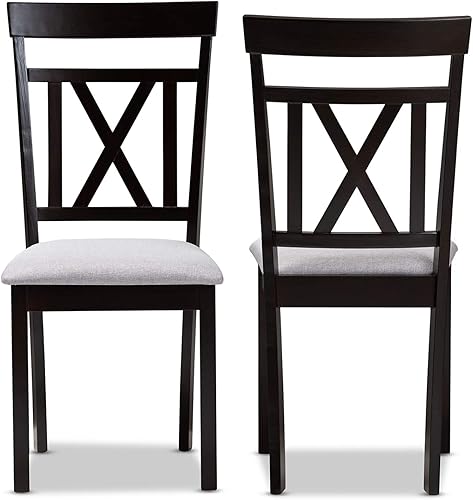 Miniatura 2 de Baxton Studio Rosie Silla de comedor y silla de comedor tapizada de tela gris y acabado marrón expreso silla de comedor
