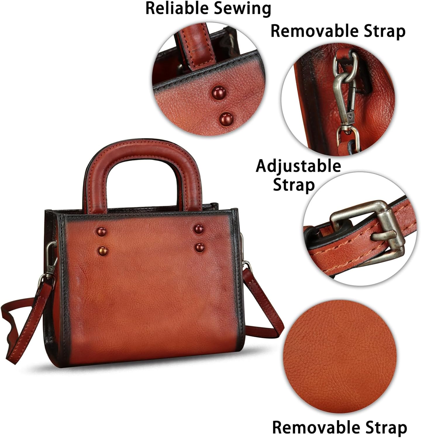 Genuine Leather Small Crossbody Bag for Women Vintage Real Leather Shoulder Bag Handbag Satchel Purse Phone Bag with Strap