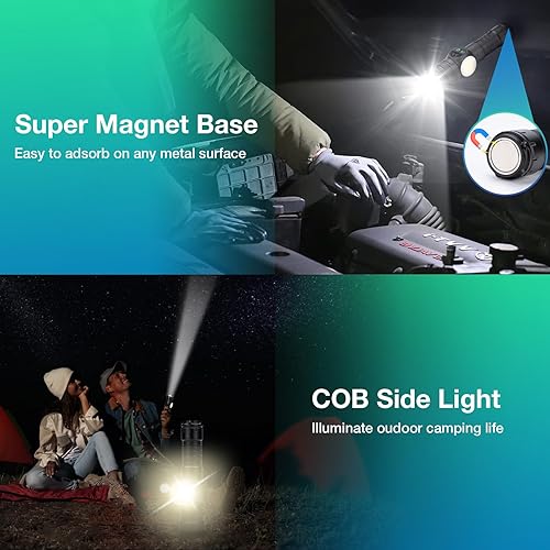 Miniatura 7 de Linterna recargable de alto lúmenes 990,000L, linterna magnética táctica de metal LED súper brillante, linterna de mano de 9 modos con USB C, 16H