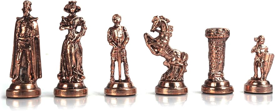 GiftHome Orta Boy Metal İngiliz Satranç Takımı Antik ve Ceviz Desenli Sandıklı MDF Tahtası (36x36x6 cm.)