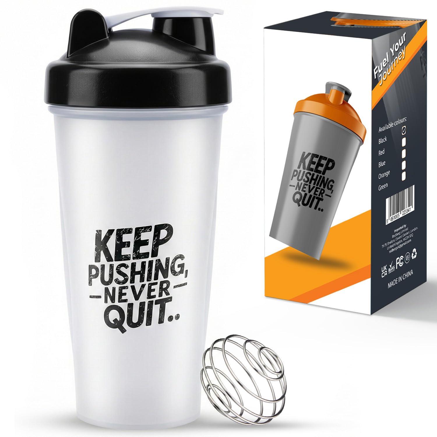 Roe Tenpo Protein Shaker Bottle 600ml, Leak-Proof, BPA-Free, Dishwasher Safe Gym Shaker for Protein Shakes with Wire Mixing Ball, Wide Mouth, Gym Bottle for Smoothies, Pre-Workout & Supplement Drinks