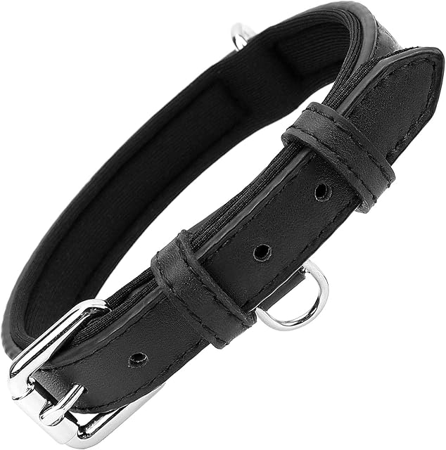 Grand Line Leather Dog Collar, Wider and Thicker Durable Dog Collar with Soft Padded, Adjustable Pet Dog Collar for Small Medium Large Cat Puppy (Black, S)
