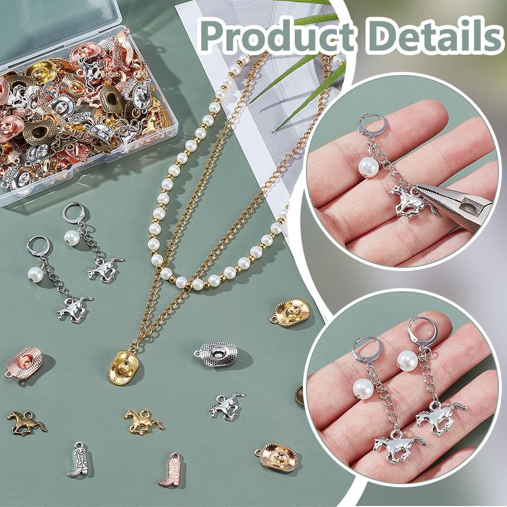 PH PandaHall 120PCS 15 Styles Western Themed Cowboy Charms Western Horse Charms Tibetan Alloy Cowboy Boot Hat Pendants Charms Cowboy Metal Charms for Bracelet Necklace Jewelry Keychain Making - Image 4