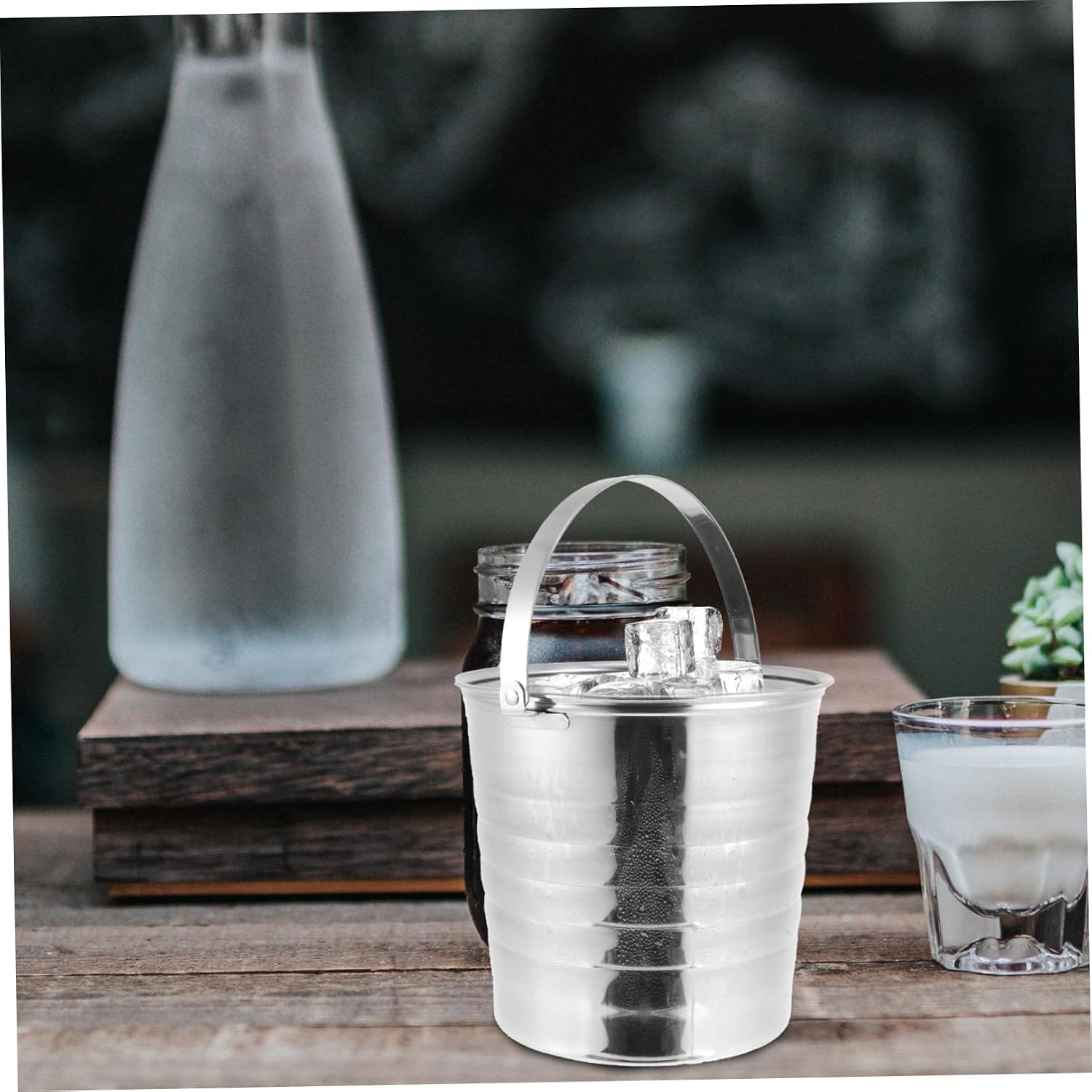LIFKOME Stainless Steel Ice Bucket with Tongs Double-Wall Insulated Red Wine and Sparkling Wine Cooler for Parties and Bars Ice Cube Storage Bucket