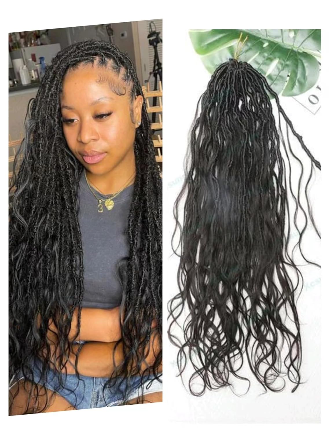 Pre-Looped Crochet Boho Faux Locs With Human Hair Body Wave Curls Crochet Boho Box Braids With Human Hair Curly Ends Synthetic Braids 26 Inch 2Pack/48 stands