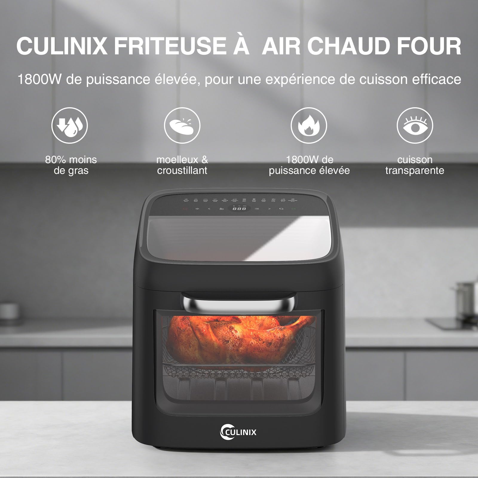 Freidora de aire caliente grande para pizza, Air Fryer XXL 12 L, horno 12 en 1, freidora de aire caliente con 8 accesorios, freidora de barbacoa, freidora multifuncional sin aceite con 2
