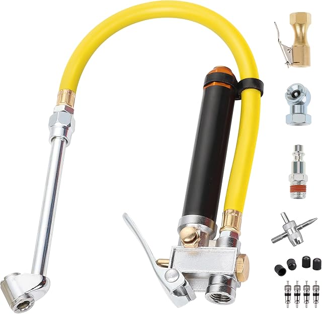 Hromee Gonflateur de pneus lourds avec jauge de pression 120PSI avec double tête Air Chuck et Lock sur Tire Chuck, Air Outils pour compresseurs et vannes de pneus