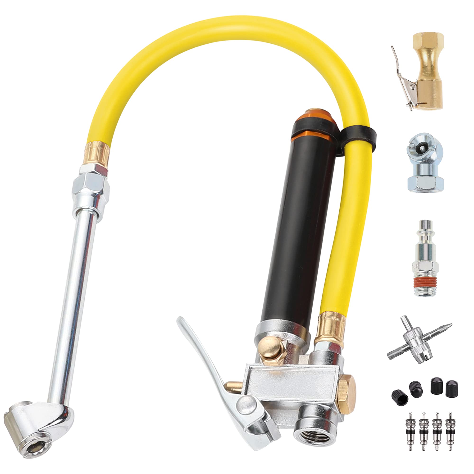 Hromee 14 piezas Bayoneta inflador de neumáticos calibre Kit con 13 pulgadas manguera híbrida 6 pulgadas Dual Foot Air Chuck Quick Connect acoplador de válvula de neumático accesorios Ball Foot y