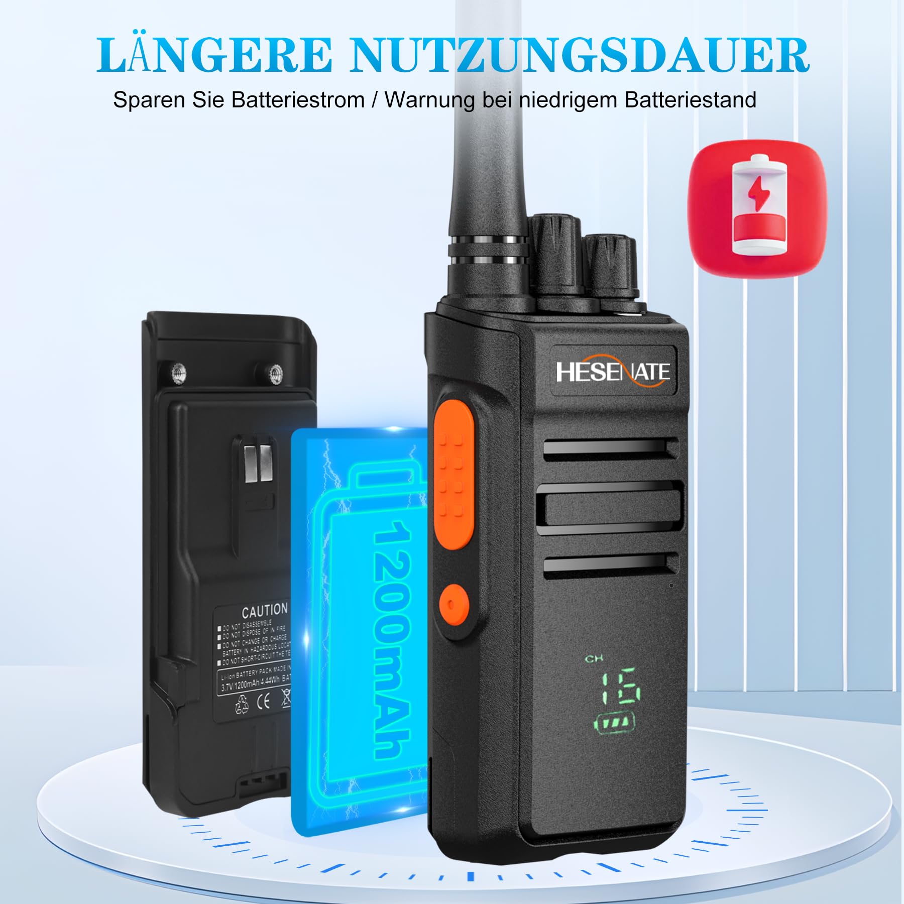HESENATE HT66 Plus Funkgeräte Set Anzeige PMR446 Lizenzfreies Woki Toki | Große Reichweite Walkie Talkie Professionelles Funkgerät 16 Kanäle Walky Talky Handfunkgerät mit Kopfhörer Schwarz 6er set