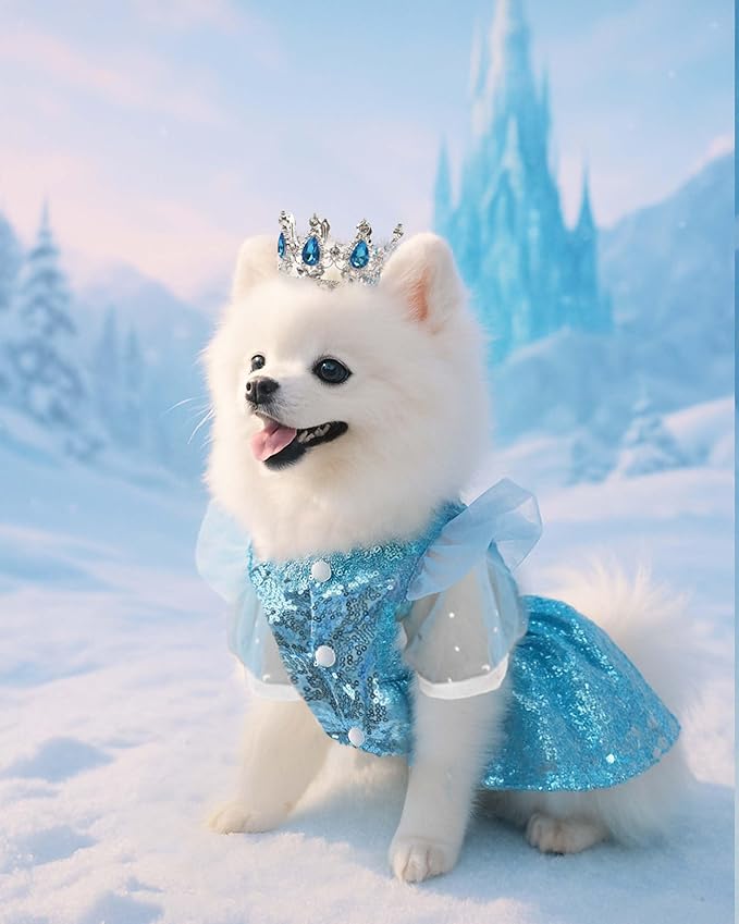Disfraz de Princesa Snow Queen para Perro con Corona, Azul, Talla S miniatura 8