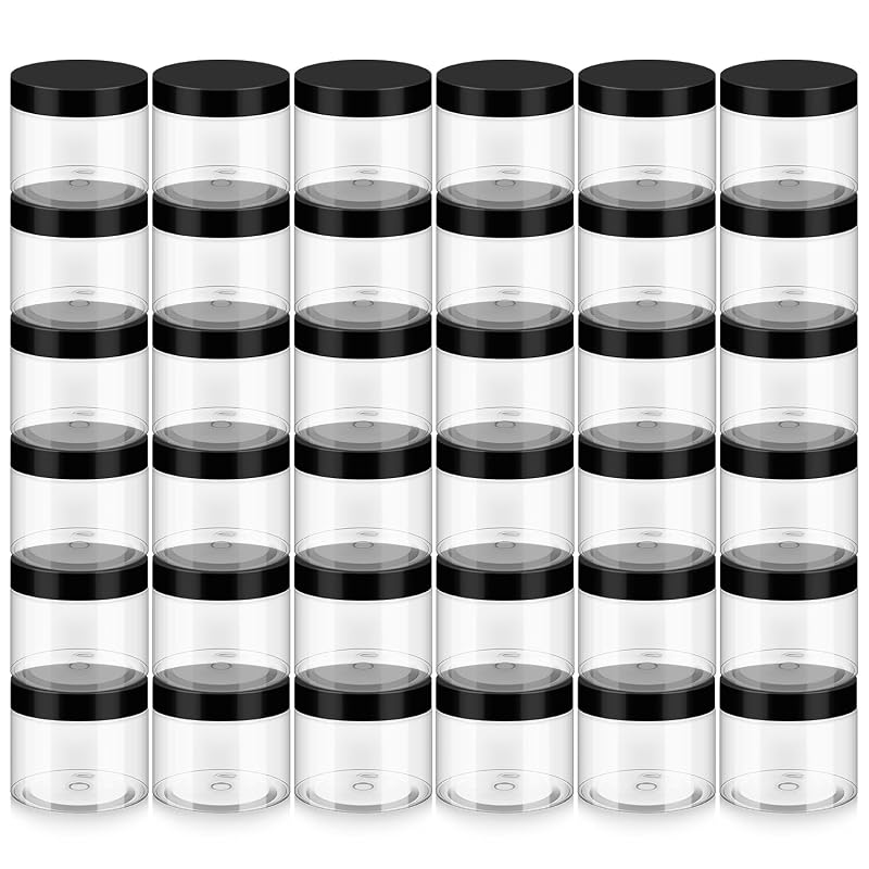 Loretoy Pacote com 36 frascos plásticos transparentes de 180 mL com tampas