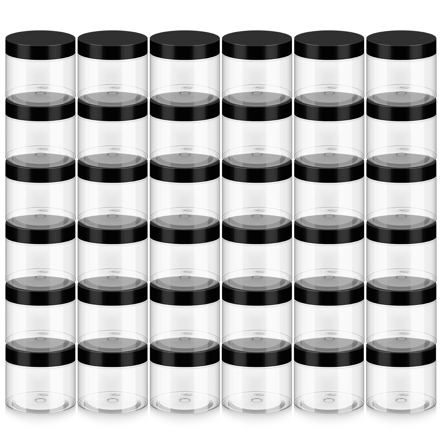 Loretoy 36 barattoli in plastica con coperchio, senza BPA, riutilizzabili, ricaricabili, trasparenti, per sali da bagno, cosmetici, cipria, prodotti di bellezza e piccoli accessori, colore nero