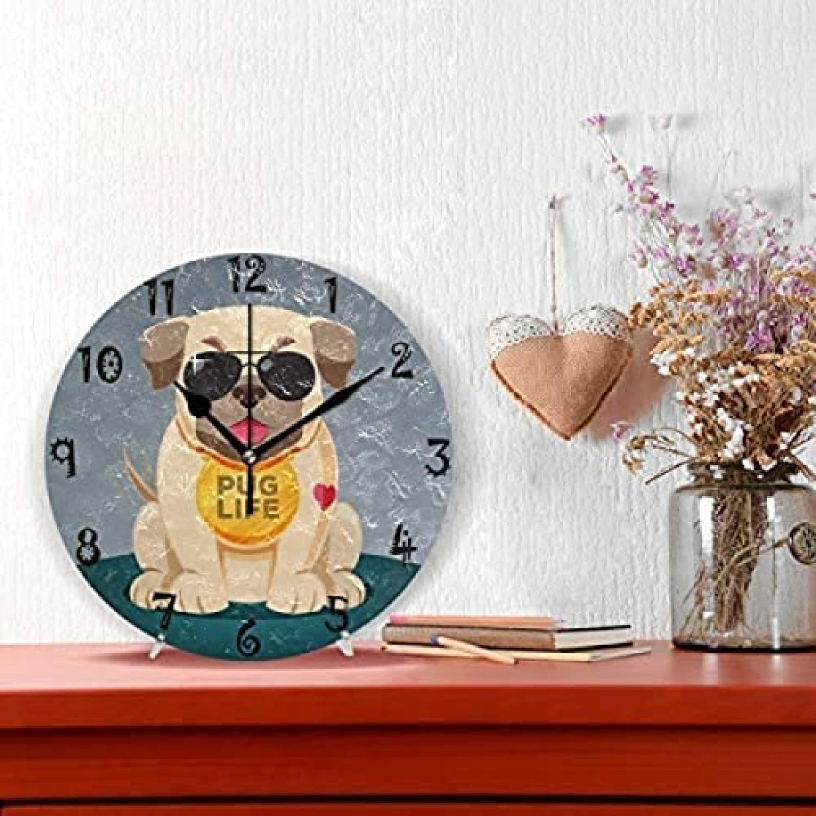 Orologio Da Parete Moderno 22,5 Cm Con Design Carlino - Silenzioso, Senza Ticchettio, In MDF Per Camera Da Letto O Soggiorno
