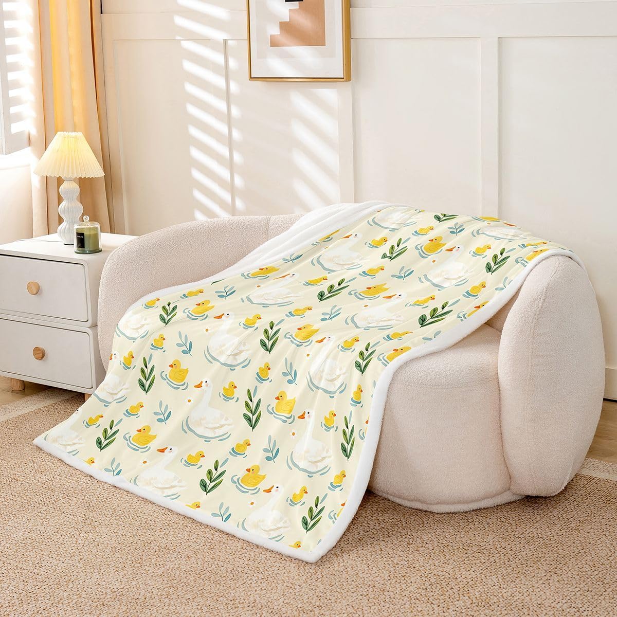 Castle Fairy White Goose Yellow Rubber Duck Flannel Blanket 40"x50"