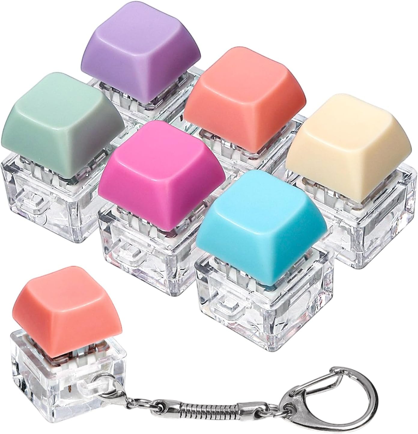6 Pcs Keyboard Fidget Toys, Single-Key Keyboard Keychain Decompression Toys, Push Bubble Button Sensory Gifts for Stress and Anxiety Relieve (Macaron Colors)
