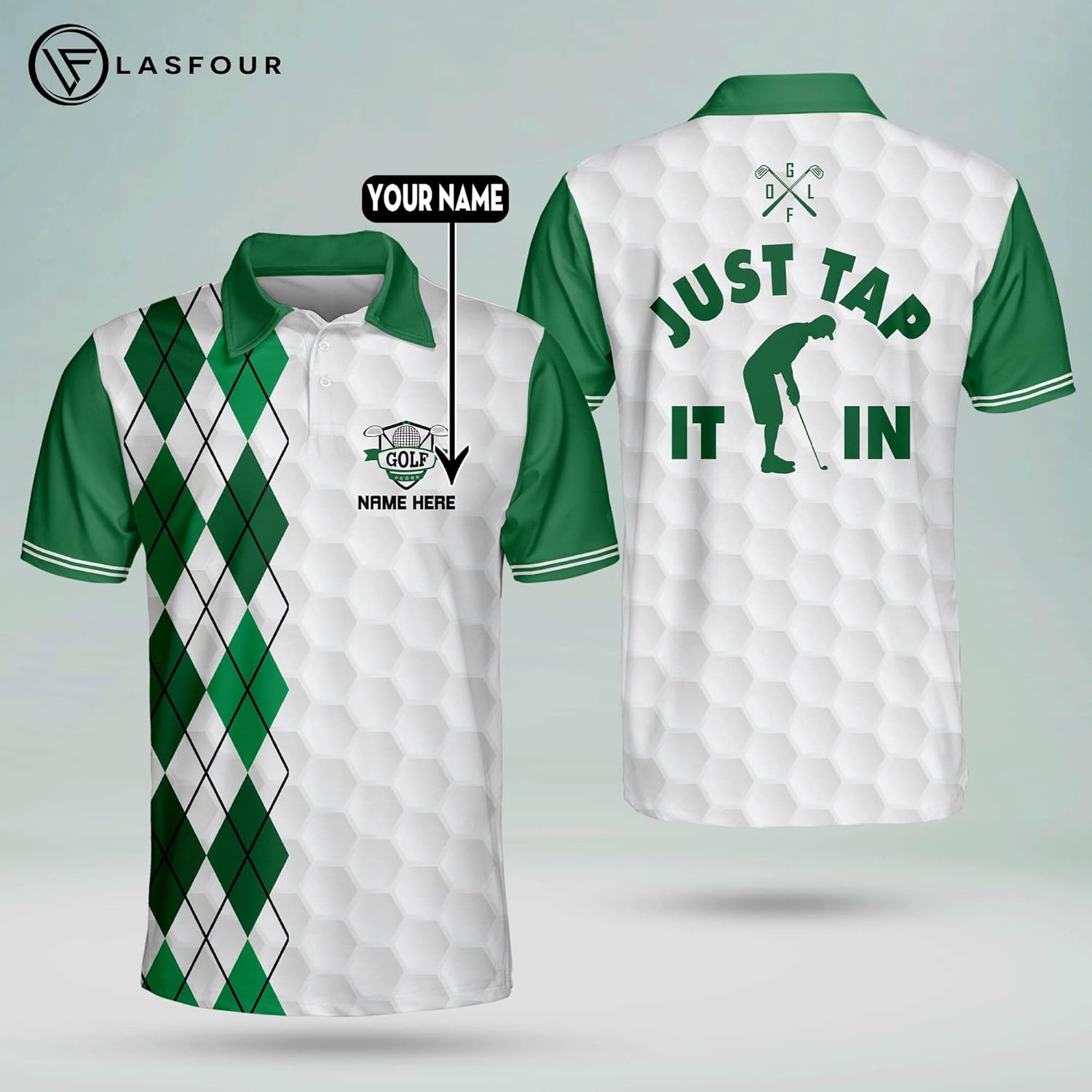 LASFOUR Personalized Funny Golf Shirts, Crazy Golf Polo Shirts for Men, Dry Fit Sport Polos