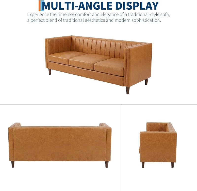 homfan 81” Tan Faux Leather Couch for Living Room image 3