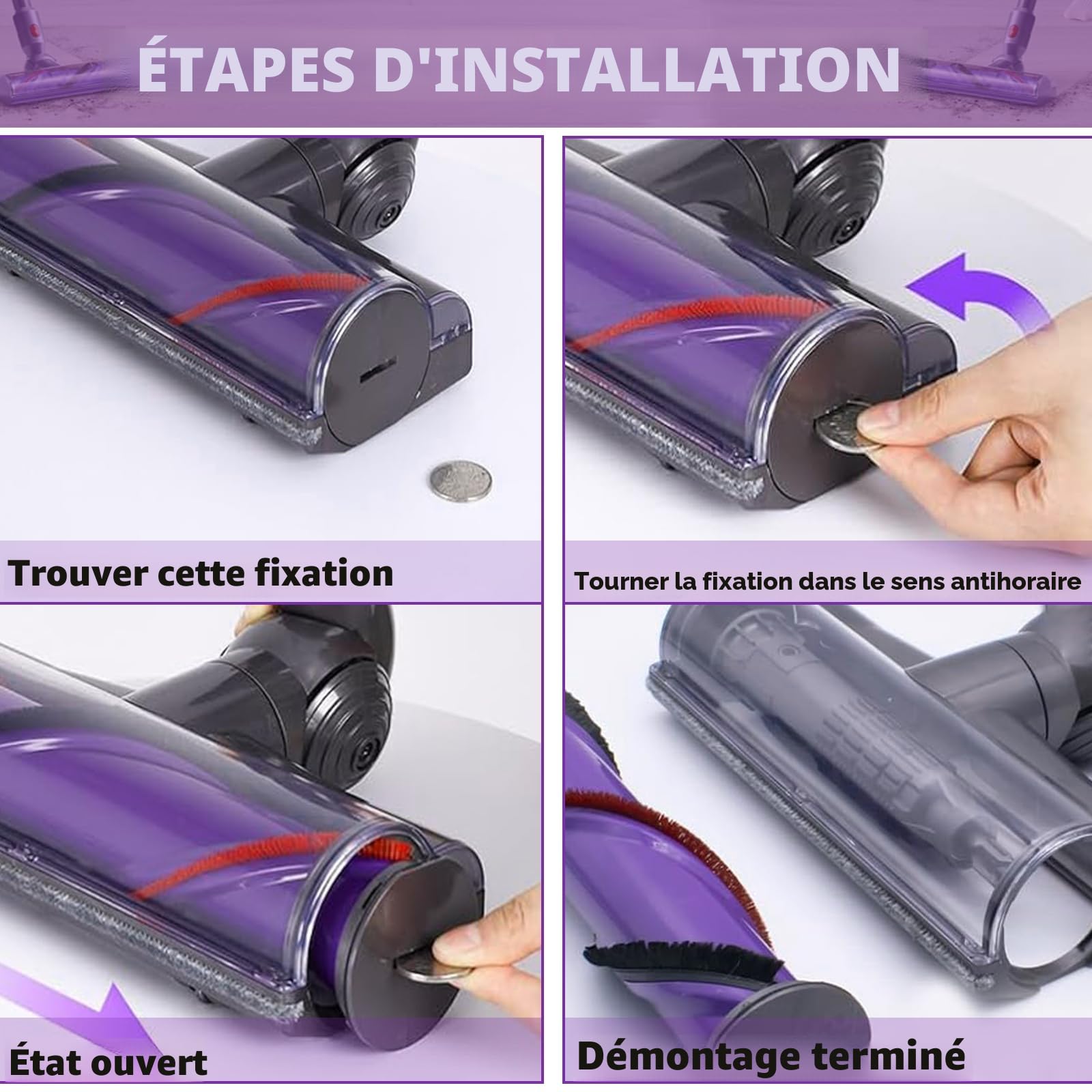 Tête de Brosse pour Dyson V7 V8 V10 V11 V15 SV10 SV11 SV12 SV14 Brosse électrique, brosse aspirateur, Brosse Motorisée pour Tapis et Sols Durs Pièce de Rechange 967483-04