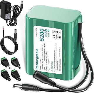 12.6V Lithium Ion Battery 5200mAh, Small 12V Battery with Charger and Connection Adapter & Audio Book Connection Line, DAB Radio, Bight Lighting, Floodlight, Stage Piano, Sonar