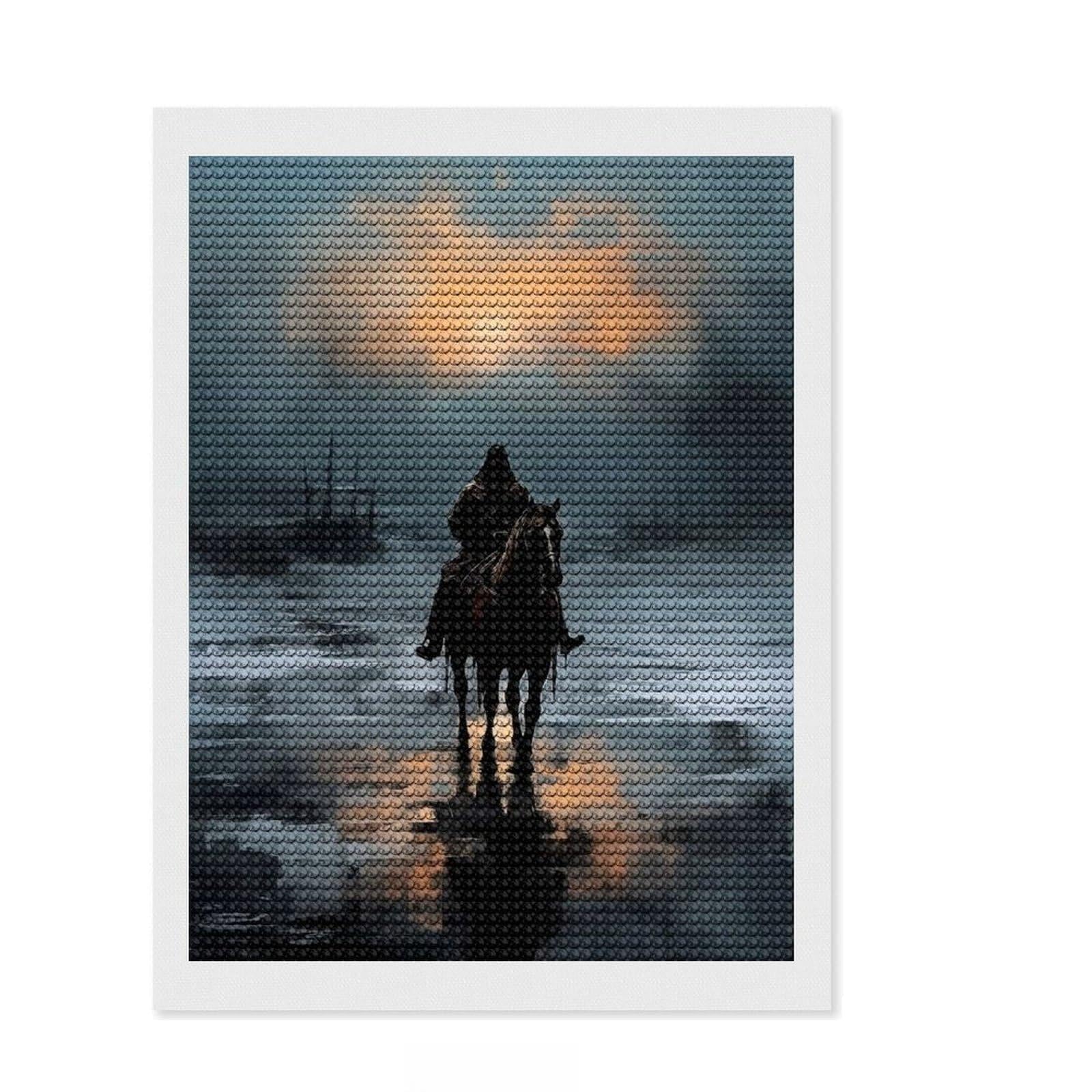 Junmoney Red Eyes Rider Round Drill Diamond Painting 12"x16", Gift Idea, for Craft Lovers, Easy Handmade Project, Farmhouse Decor