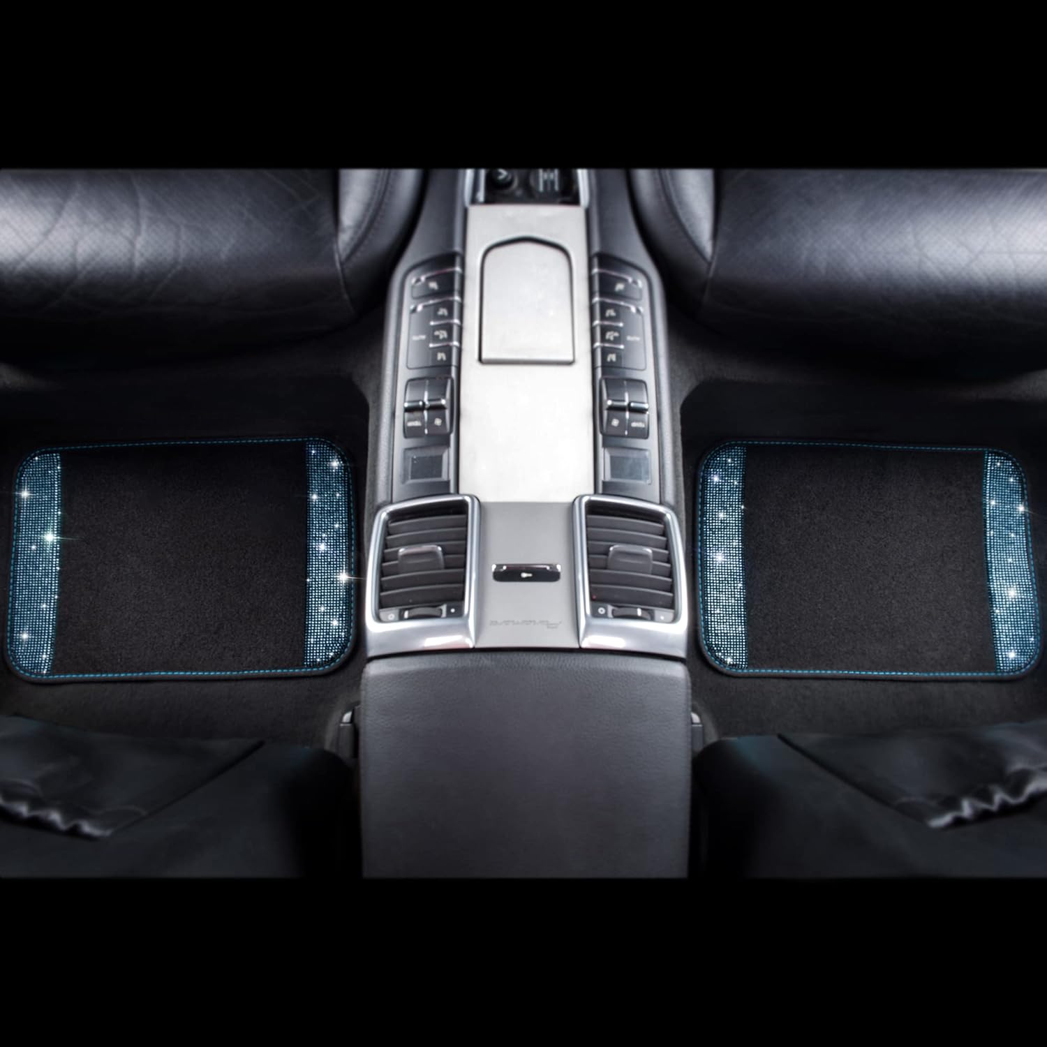 CAR PASS Bling Rhinestones Diamond Waterproof Car Floor Mat, Crystal Sparkly Shining Glitter Carpet, Anti-Slip PVC Heel Pad Universal for Interior Auto SUV,Sedan,Van,4pcs Girly Women Mint Teal Diamond - Image 7