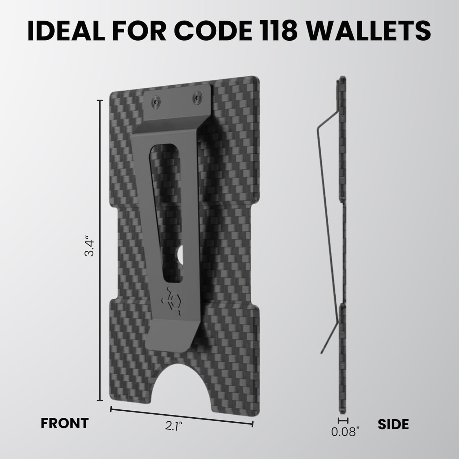CODE 118 Modular Backplate Cash Clip - Slim Minimalist Money Clip for Men - RFID Blocking Aluminum Modular Add-On, Wallet Accessory Expands Storage for Card & Cash, Wallet not Included (Carbon Fiber)