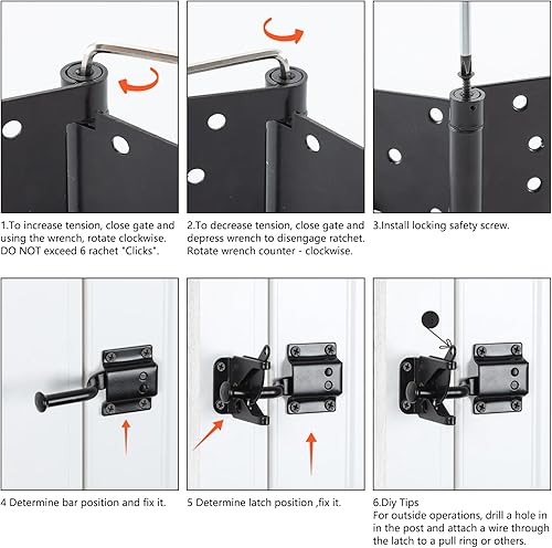 Miniatura 6 de HOME MASTER HARDWARE Kit de puerta de cierre automático, color negro, bisagras en T de resorte de 3.5 pulgadas, paquete de 2 + pestillo de puerta