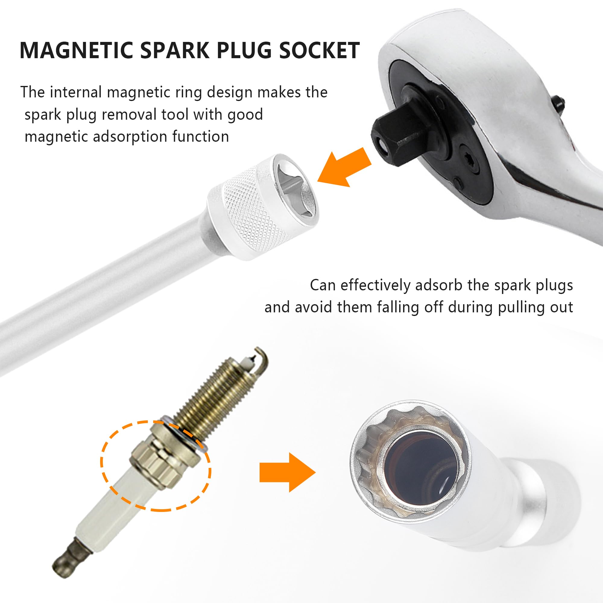 Magnetica Estesa Chiave per Candele,Lunga 35 cm Rotazione a 360 Gradi Chiave Candela 14 mm con 12 Punti,Accessorio Auto Chiave per Candele Auto Adatto Veicoli (14 mm)
