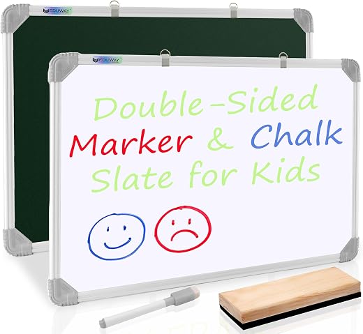 Eduway 2 in 1 Learn N Write 1x1.5 Feet Slate for Kids | with Wooden Duster &amp; Marker | Double Sided Front for Chalk &amp; Rever...