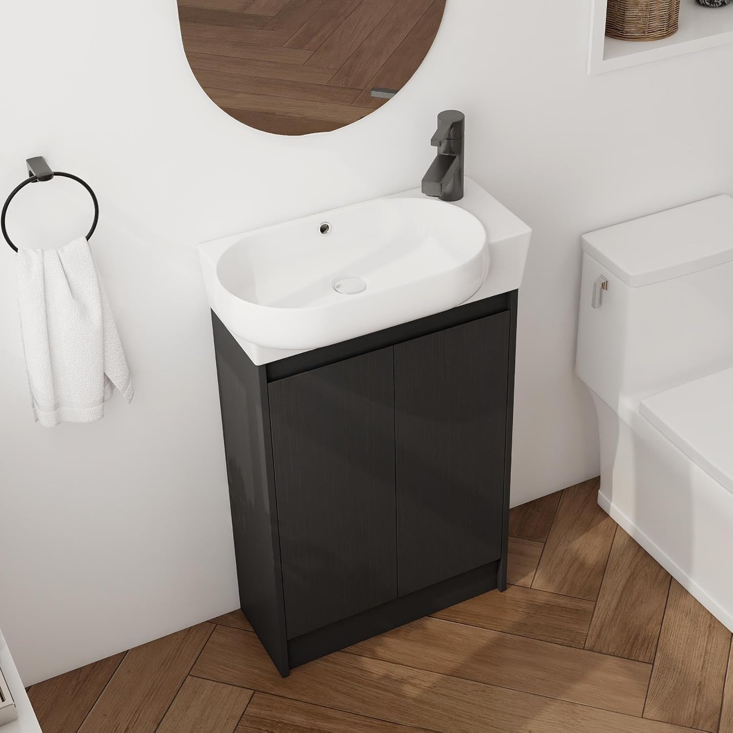 23" Bathroom Vanity with Sink, Freestanding Bathroom Vanity with Ceramic Sink, Floor Stand Bathroom Sink Cabinet Combo, Modern Single Sink Cabinet Set with Soft-Close Doors,Black