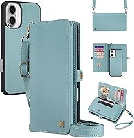 Vista 12 de Funda tipo cartera compatible con iPhone 13 Pro Max, multifunción, desmontable, 2 en 1, magnética, cartera para iPhone 13 Pro Max, con correa Verde