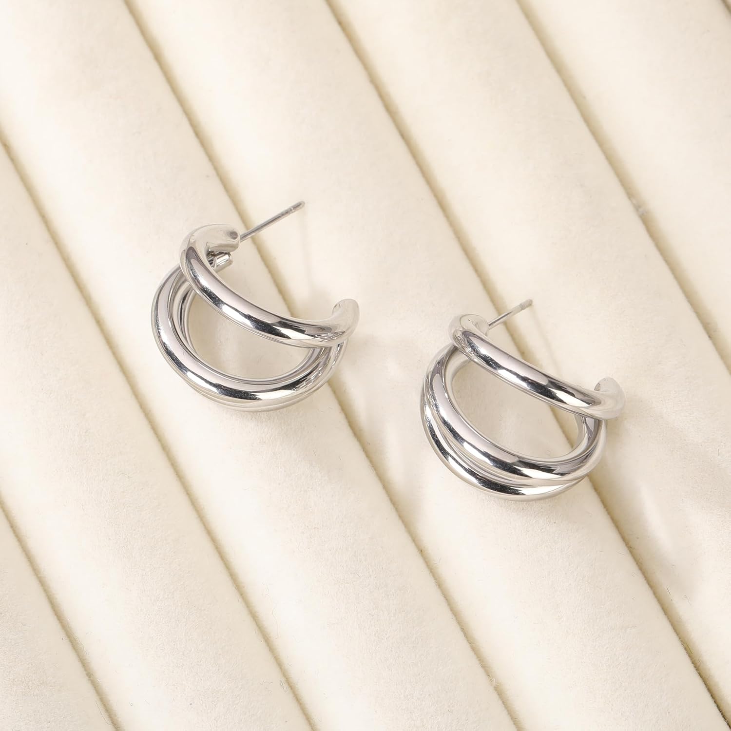 Stainless Steel Chunky Hoop Earrings for Women Statement Twisted Earrings Jewelry - Image 3